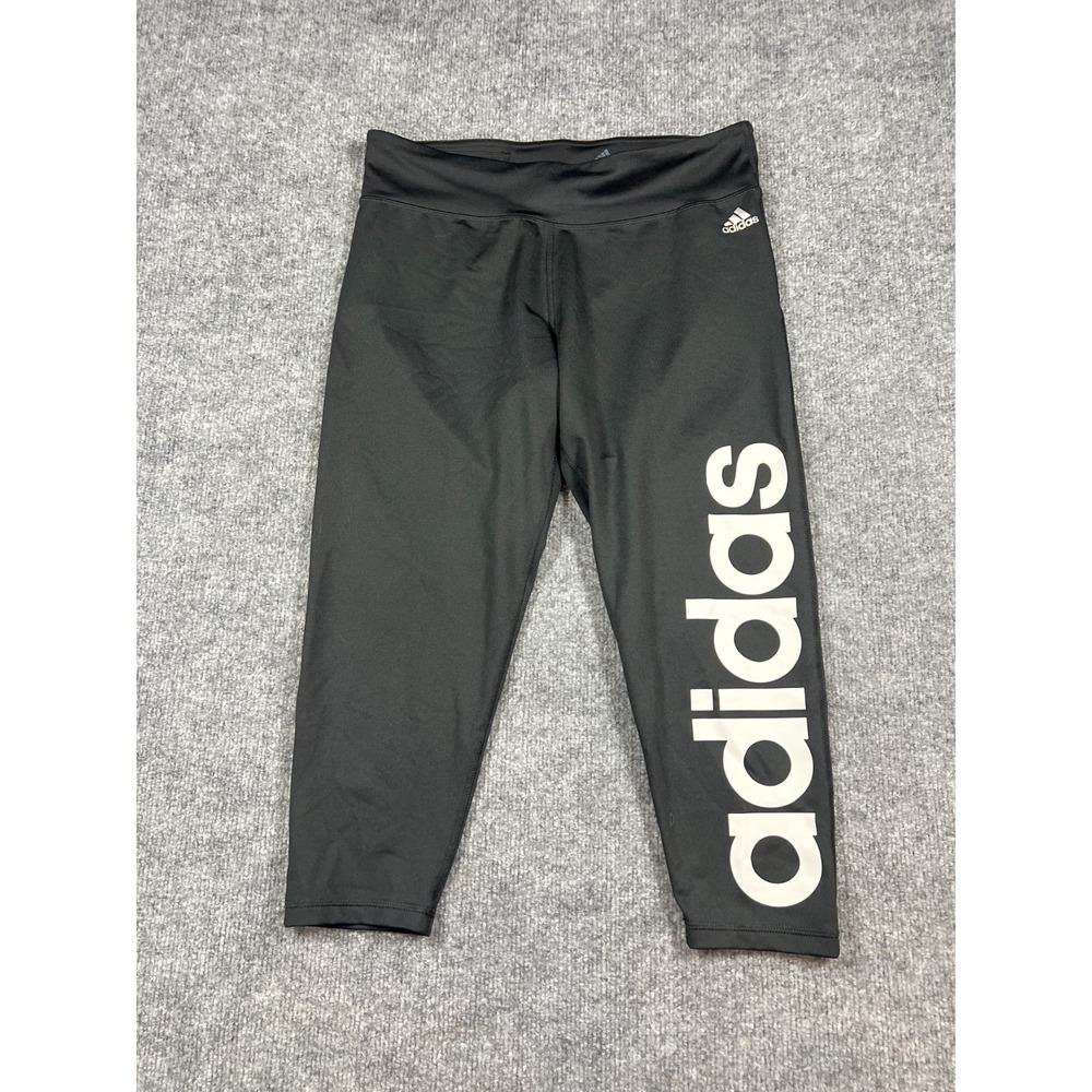 Adidas Climalite Capri Leggings Womens L Black Elastic Waistband Athleisure Yoga